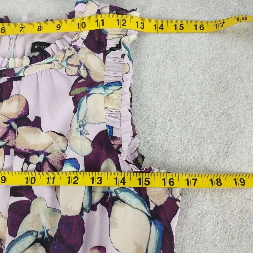 Banana Republic Floral Lilac Sleeveless Tiered A-Line Dress Size 10 Midi Length - Picture 9 of 11